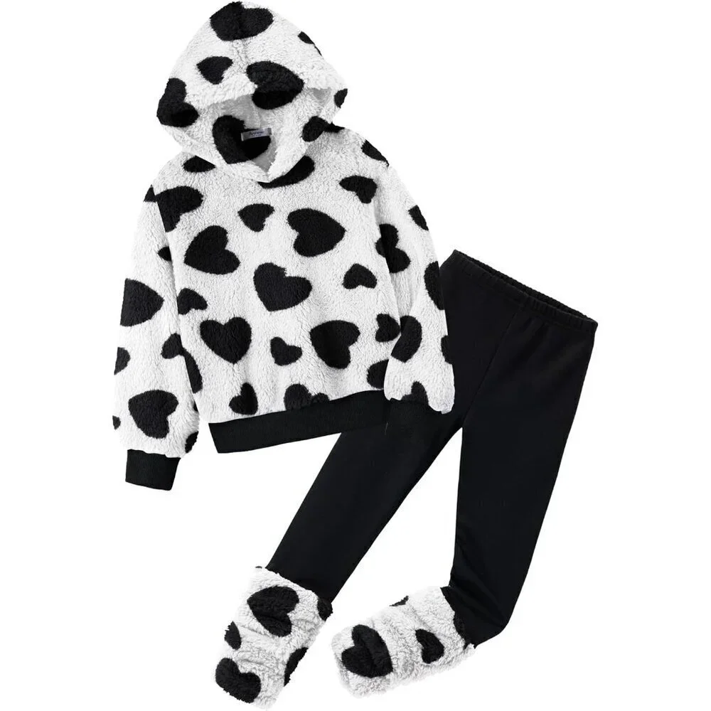 Arshiner Girls 2 Piece Outfits Fuzzy Long Sleeve Hoodie Sweatshirts and Patchwor